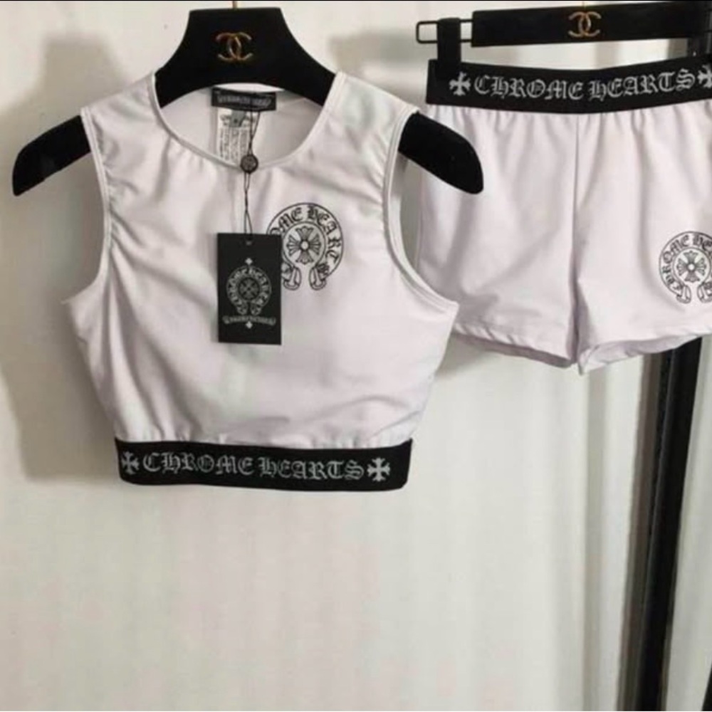 Chrome Hearts Black Leggings with White Logo Waistband - Picture 2 of 3